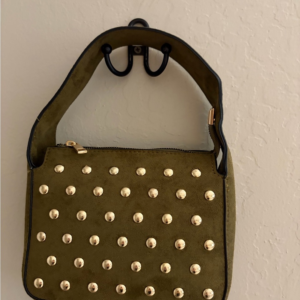 City Trends Olive Green Studded Shoulder Bag with Gold Accents